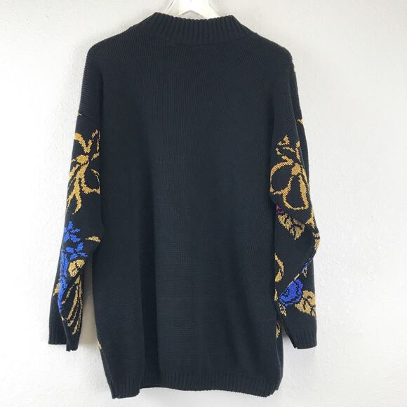 Vintage Metallic Knit Floral Rose Pullover Chunky Knit Holiday Sweater USA Made - Picture 2 of 8